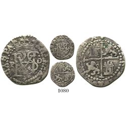 Lima, Peru, cob 1/2 real, Philip II, assayer Diego de la Torre, P to left and dot-D to right of mono