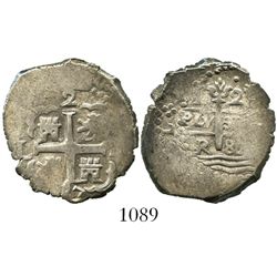Lima, Peru, cob 2 reales, 1687/6R, rare, ex-Mark Bir.