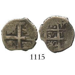 Lima, Peru, cob 1 real, 1752R, rare final year of Lima cobs.