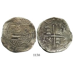 Potosi, Bolivia, cob 8 reales, Philip II, assayer B (2nd period).