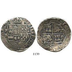 Potosi, Bolivia, cob 8 reales, Philip II, assayer B (3rd period).