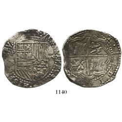 Potosi, Bolivia, cob 8 reales, Philip II, assayer B (4th period).