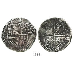 Potosi, Bolivia, cob 8 reales, Philip III, assayer B (5th period), rare with king's ordinal visible.