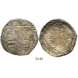 Potosi, Bolivia, cob 8 reales, Philip III, assayer B (5th period), rare with king's ordinal visible,
