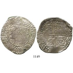 Potosi, Bolivia, cob 8 reales, Philip III, assayer R (curved leg).