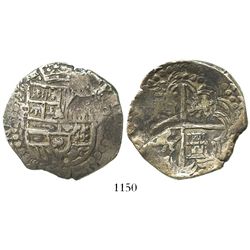 Potosi, Bolivia, cob 8 reales, Philip III, assayer R (curved leg).