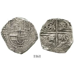 Potosi, Bolivia, cob 8 reales, Philip IV, assayer T (mid- to late 1620s), quadrants of cross transpo