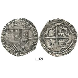 Potosi, Bolivia, cob 4 reales, Philip II, assayer B (1st period, "Lima style").