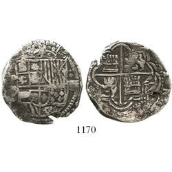 Potosi, Bolivia, cob 4 reales, Philip II, assayer B (5th period).