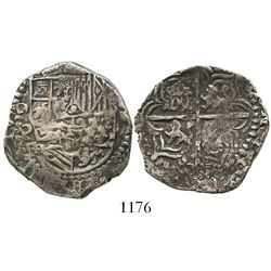 Potosi, Bolivia, cob 4 reales, Philip III, assayer R (curved leg).