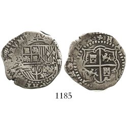 Potosi, Bolivia, cob 2 reales, Philip II, assayer B (3rd period).