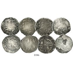 Lot of 4 Potosi, Bolivia, cob 2 reales, Philip II, assayer B (various periods).