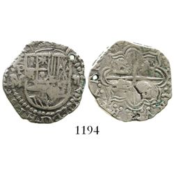 Potosi, Bolivia, cob 2 reales, 1617M, rare.