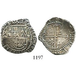 Potosi, Bolivia, cob 2 reales, Philip III, assayer not visible.