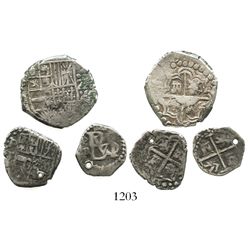 Lot of 3 Potosi, Bolivia, small cobs: 2R, Philip IV, assayer T (partially dated); 1R, Philip IV, ass