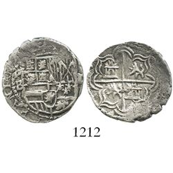 Potosi, Bolivia, cob 1 real, Philip II, assayer B (5th period), borders of x's.