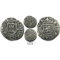 Potosi, Bolivia, cob 1/4 real, Philip II, assayer M to right and mintmark P to left of castle, extre