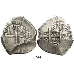 Potosi, Bolivia, cob 8 reales, 1699F.