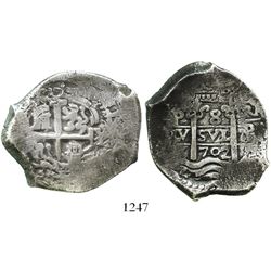 Potosi, Bolivia, cob 8 reales, 1702Y.