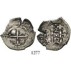 Potosi, Bolivia, cob 2 reales, 1687VR.