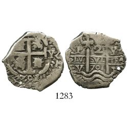 Potosi, Bolivia, cob 2 reales, 1701Y/F, Charles II posthumous, very rare.