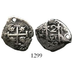 Potosi, Bolivia, cob 2 reales, 1742C/P, rare.