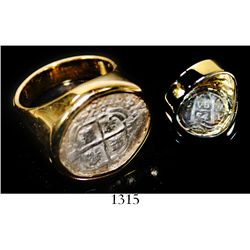 Potosi, Bolivia, cob 1 real, 1654E, Royal-like, contour-mounted with cross-side out in 14K men's gol