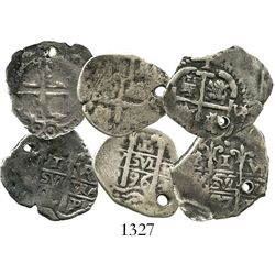 Lot of 3 Potosi, Bolivia, cob 1R of Charles II, assayer VR, various dates (1687, 1690 and 1696).