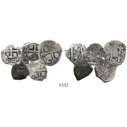 Lot of 5 Potosi, Bolivia, cob 1R, various periods: 1680V, 1682V, 1687VR, 1747q and 1761(V-Y).