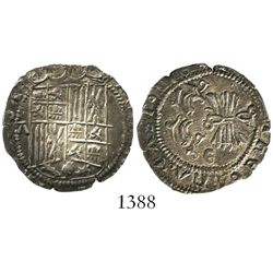 Granada, Spain, 1 real, Ferdinand-Isabel, assayer Gothic A to left.