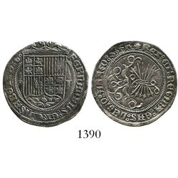 Toledo, Spain, 1 real, Ferdinand-Isabel, assayer five dots in cruciform to left, mintmark T to right