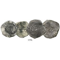 Lot of 2 Seville, Spain, cob 4 reales, Philip II or III, both assayer B, one with OMNIVM and the oth