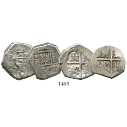 Lot of 2 Seville, Spain, cob 4 reales, Philip IV, assayers not visible.