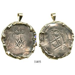 Seville, Spain, cob 8 reales, Charles II, "Maria" type (1686-99), mounted monogram-side out in 14K g