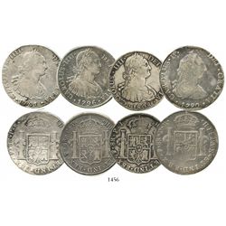 Lot of 4 Potosi, Bolivia, bust 8 reales, Charles IV, various dates: 1790PR (bust of Charles III), 17