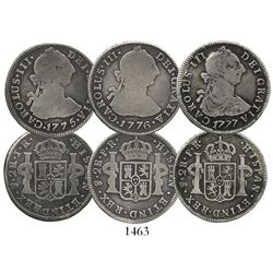 Lot of 3 Potosi, Bolivia, bust 2 reales, Charles III, various dates (1775JR, 1776PR and 1777PR).