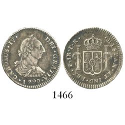 Potosi, Bolivia, bust 1 real, Charles IV transitional (bust of Charles III, ordinal IV), 1790PR.