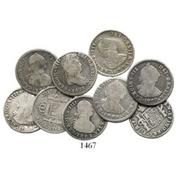 Lot of 9 Potosi, Bolivia, bust 1R, Charles III, IV and Ferdinand VII, various dates (1773JR, 1774JR,