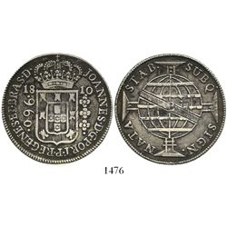 Brazil (Bahia mint), 960 reis, Joao VI, 1810-B, REGENES, struck over a Spanish colonial bust 8 reale