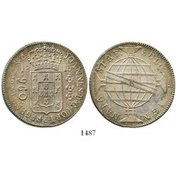 Brazil (Rio mint), 960 reis, Joao VI, 1815-R, struck over a Spanish colonial bust 8 reales.