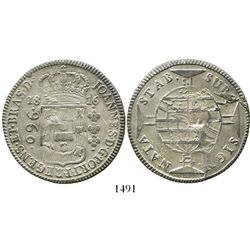 Brazil (Bahia mint), 960 reis, Joao VI, 1816-B, struck over a Madrid, Spain, bust 20 reales of Josep