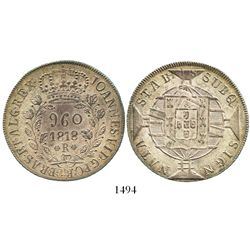 Brazil (Rio mint), 960 reis, Joao VI, 1818-R, double-leaves variety, struck over a bust 8 reales of 