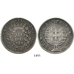 Brazil (Rio mint), 960 reis, Joao VI, 1819-R, struck over a Santiago, Chile, bust 8R of 1816FJ, rare