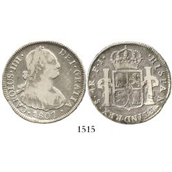 Santiago, Chile, bust 4 reales, Charles IV, 1807FJ.