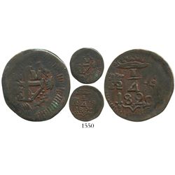 Santa Marta, Colombia, copper 1/4 real, Ferdinand VII, 1820.