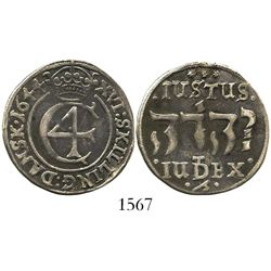 Denmark, 16 skilling, 1644, mintmark at bottom below "Jehovah" in Hebrew.