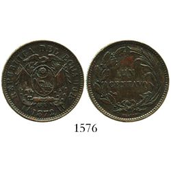 Ecuador (struck in Birmingham, England), copper 1 centavo, 1872-HEATON, with unidentified incuse-flo