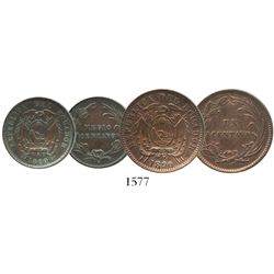 Lot of 2 Ecuador copper minors of 1890-H (struck in Birmingham, England): 1 centavo and 1/2 centavo.