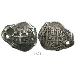 Guatemala, 8 reales, sun-over-mountains countermark (Type II, 1839) on a Potosi, Bolivia, cob 8 real