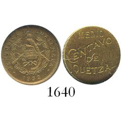 Guatemala, proof brass 1/2 centavo, 1932, encapsulated NGC PF 63, ex-Whittier.